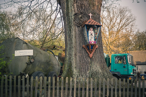 street sculpture tree nature saint rural truck fence prime backyard shrine tank cross mary poland folklore courtyard olympus carving christian lorry tanker omd m43 mft microfourthirds