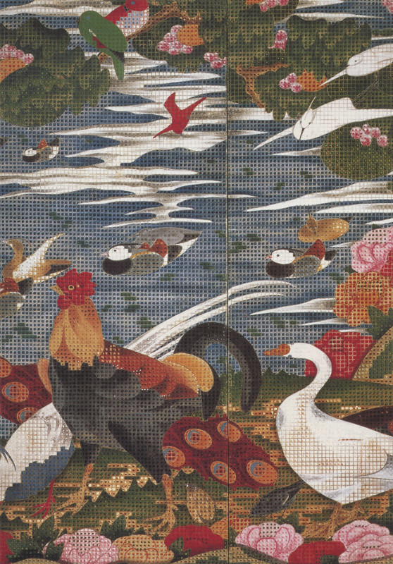 Jukachoju-zu Byobu (folding screen painting of trees, flowers, birds and animals) 樹花鳥獣図屏風 by Ito Jakuchu