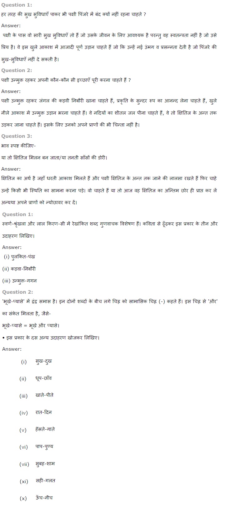 NCERT Solutions for Class 7th Hindi Chapter 1 हम पंछी उन्मुक्त गगन के