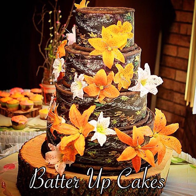 Camo and Lilies Wedding Cake by Karla Petrella of Batter Up Cakes