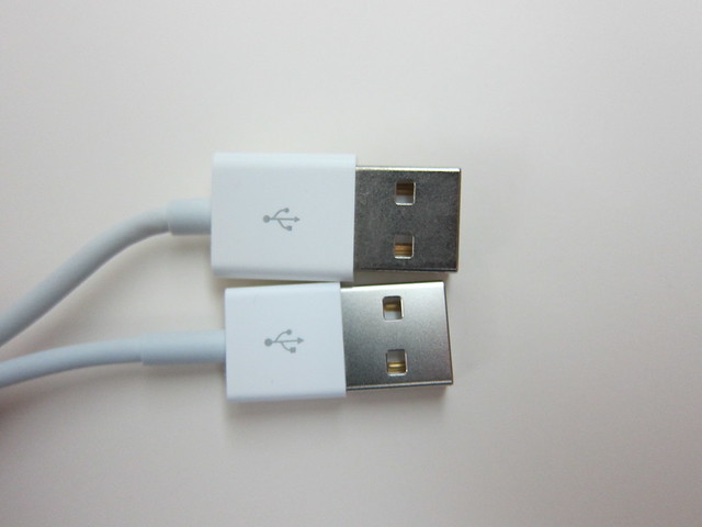 Slightly Smaller USB Head (Top: Apple Dock Connector to USB Cable, Bottom: Apple Lightning To USB Cable)