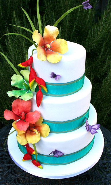 Tropical Flowers Wedding Cake - a photo on Flickriver