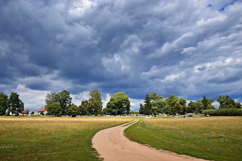 summer clouds landscape path view nature sky blue road trees strońsko łódzkie lodzkie polska poland weather