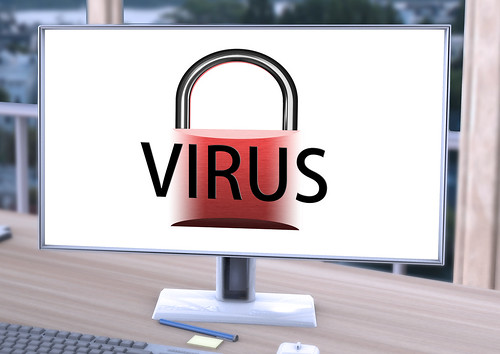 PC mit Schloss und Virus - Sicherheit - Hacker - Cyber Crime