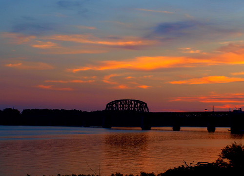 railroad bridge sunset sky water colors night train river skyscape nightscape cloudy indiana railroadbridge clarksville ohioriver