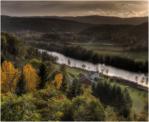 autumn norway train canon river norge view nsb hdr nidelva austagder froland