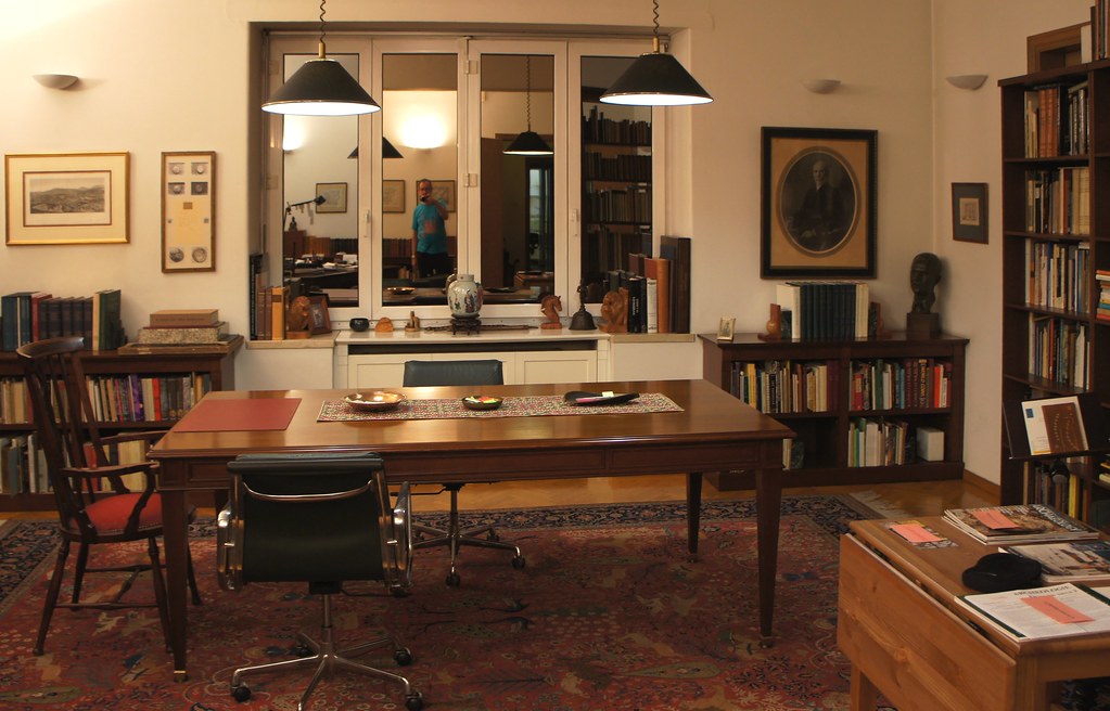 Paper, Numismatic Library of BCD, Athens, Reading Room with blue-t-shirted photographer in the window