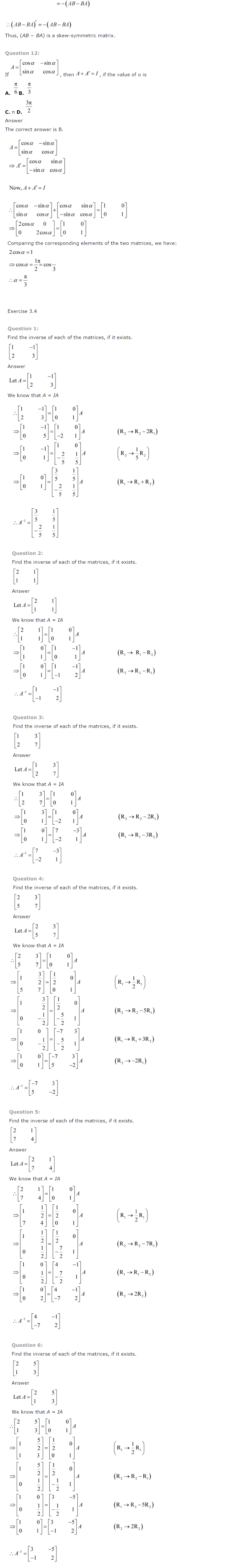 Solutions chapter 3 of maths of