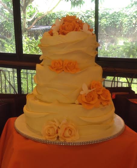 Beige & Mandarin Orange Themed Wedding Cake by Cherry Cordero