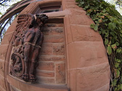 Fisheye view of a gargoyle at the old market.