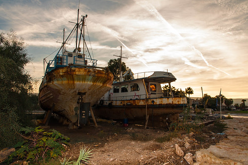 sunset boats time cyprus derelict latchi