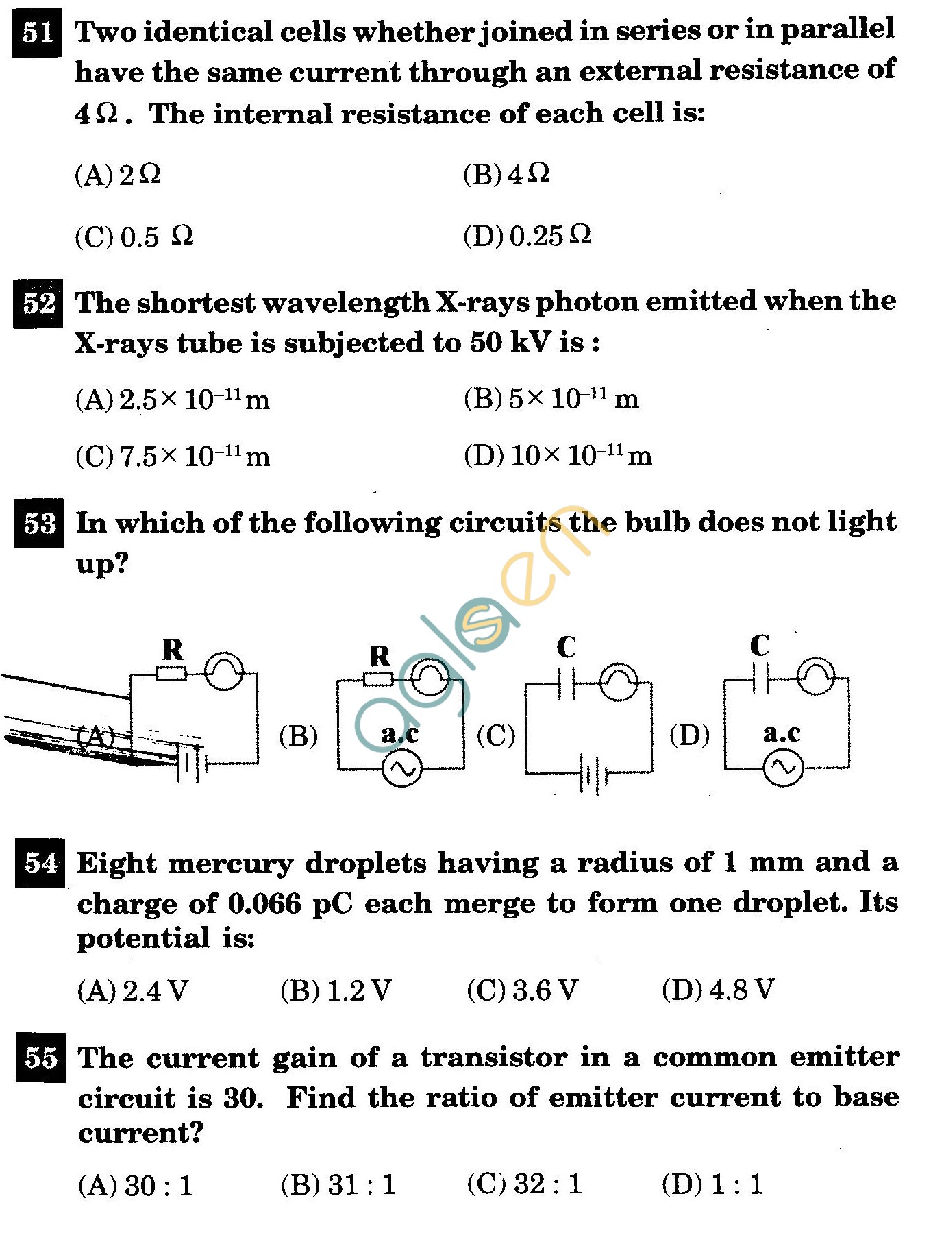 NSTSE 2011 Class XII PCB Question Paper with Answers - Physics