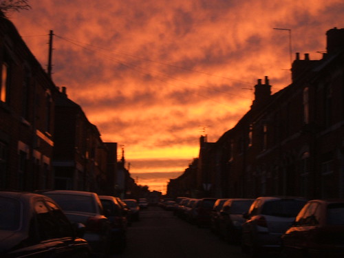 street sunset orange cars shadows kettering cloudshouses northamptonshirelandscapes silhouettessky