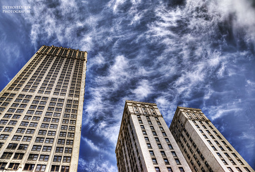 plaza city blue sky urban usa building tower up architecture clouds digital america skyscraper canon october downtown view angle michigan detroit cadillac human experience handheld 5d tall reach learn hdr notripod allrightsreserved 2012 mkii mistakes 313 motown motorcity 3exp realdetroitsky