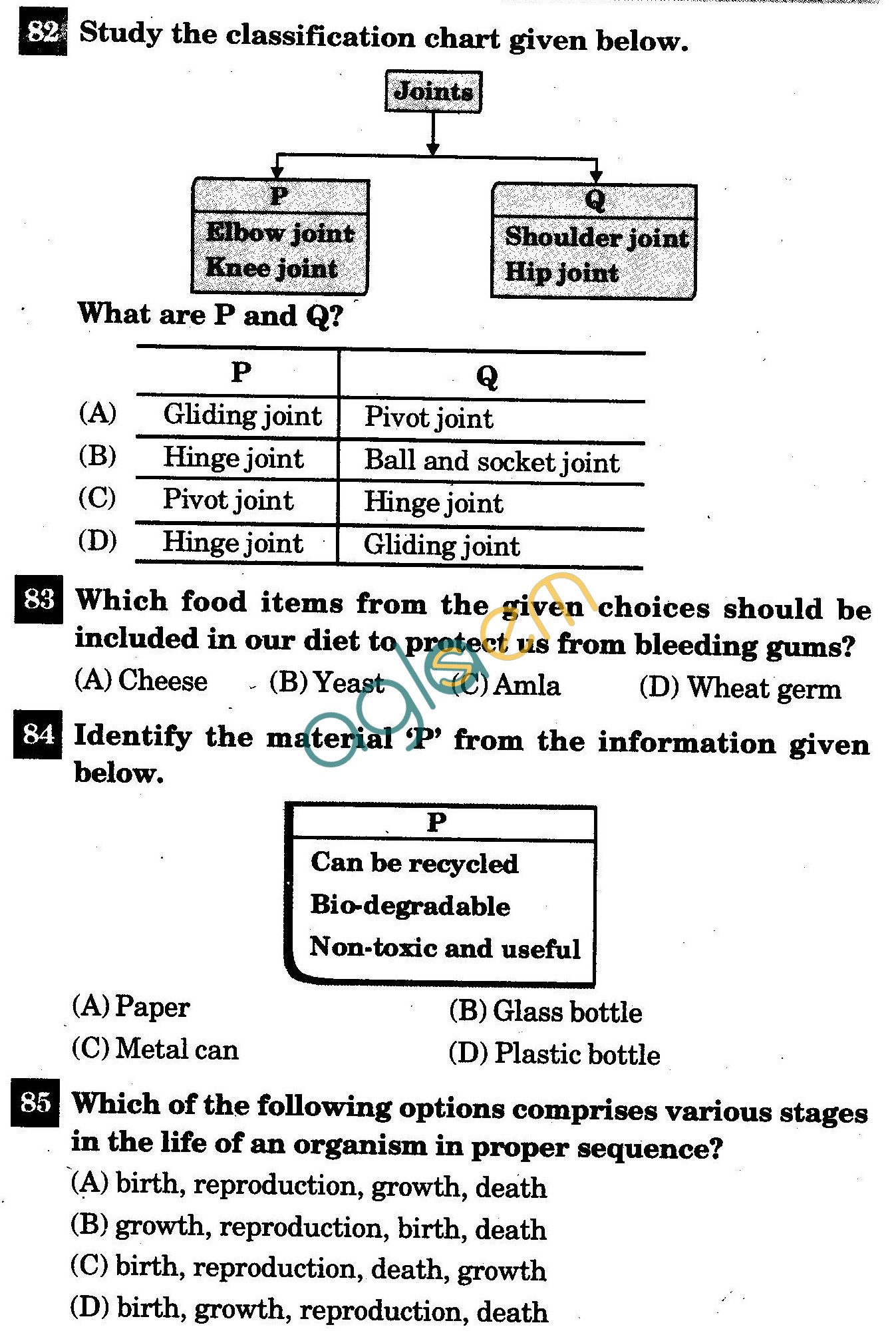 NSTSE 2011: Class VI Question Paper with Answers - Biology