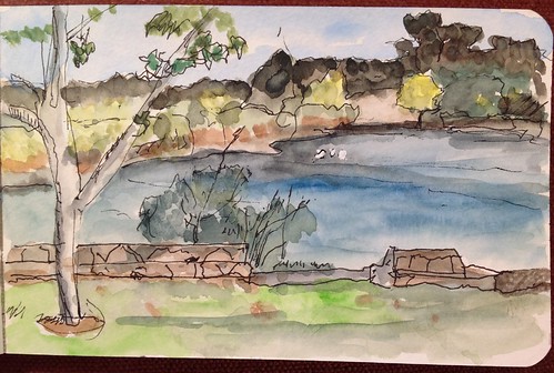 california park trees lake moleskine watercolor painting landscape sketch pleinair sketchwalk