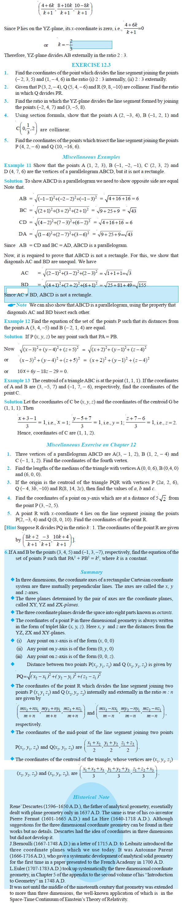NCERT Class XI Mathematics Chapter 12 – Introduction to Three Dimensional Geometry