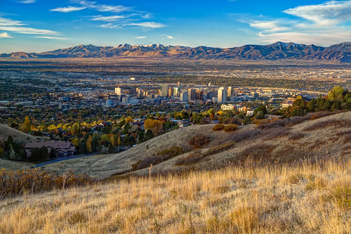 city morning travel autumn urban foothills lake snow mountains fall tourism skyline architecture buildings square rockies temple dawn town utah wasatch downtown cityscape afternoon hiking snowy path salt cities center front capitol valley destination mormon residential range towns capped metropolitan tabernacle mts mormons firstlight oquirrh bonnevilleshorelinetrail neighborhoodsoverview
