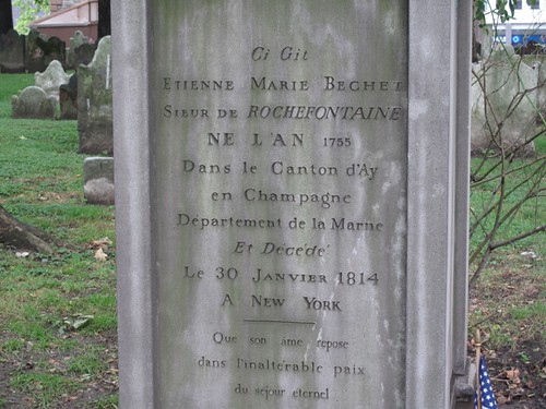 French tomb stone in St Paul's chapel churchyard, New York