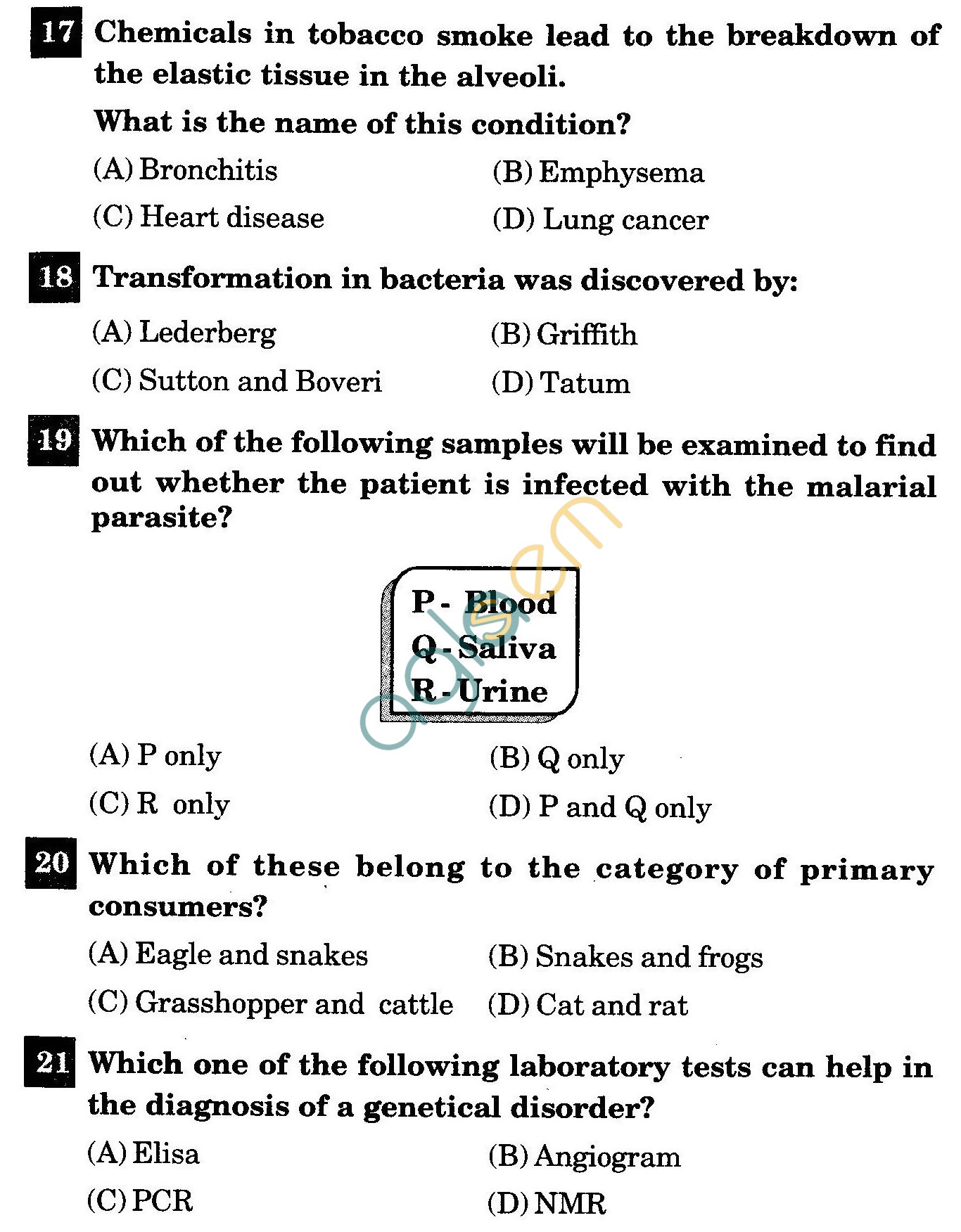 NSTSE 2011 Class XII PCB Question Paper with Answers - Biology