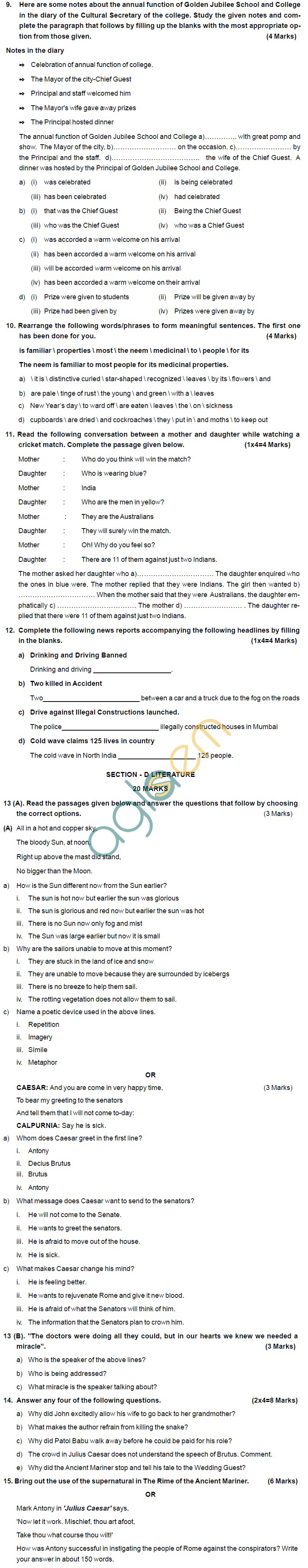 CBSE Board Exam 2013 Sample Papers (SA2) Class X - English Communicative