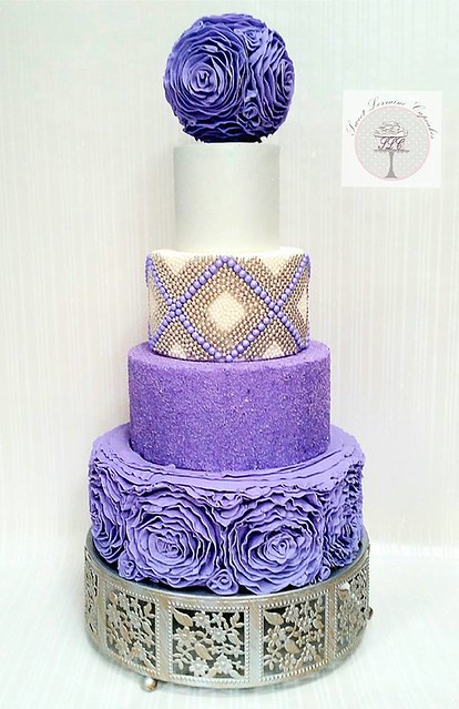 Beaded Ruffled Rose Cake - Each bead was placed one by one with a tweezer by Lorraine Ceglia