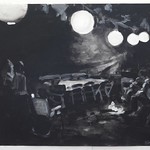 Night Party (b/w); acrylic on paper, 22 x 30 in, 1991