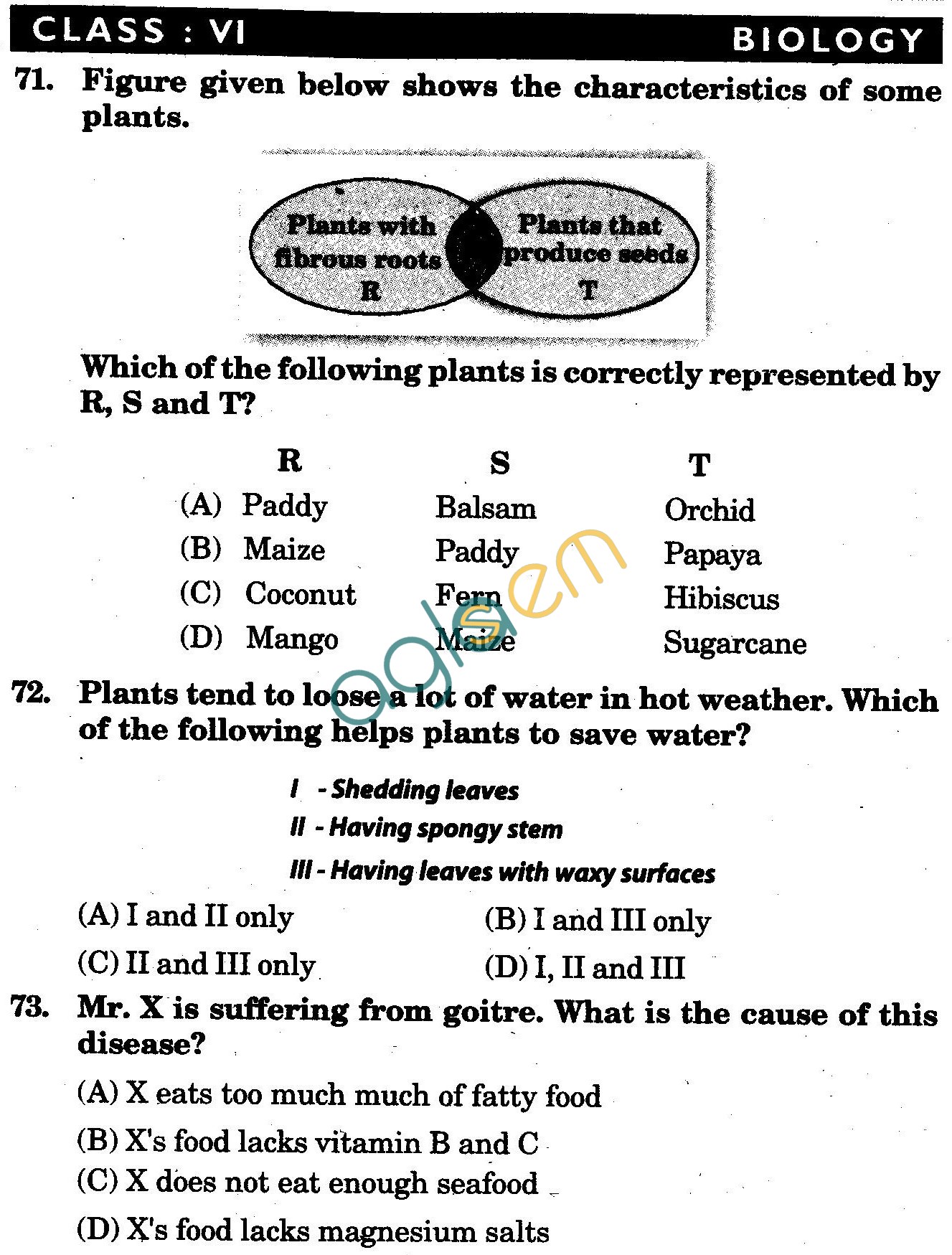 NSTSE 2009 Class VI Question Paper with Answers - Biology