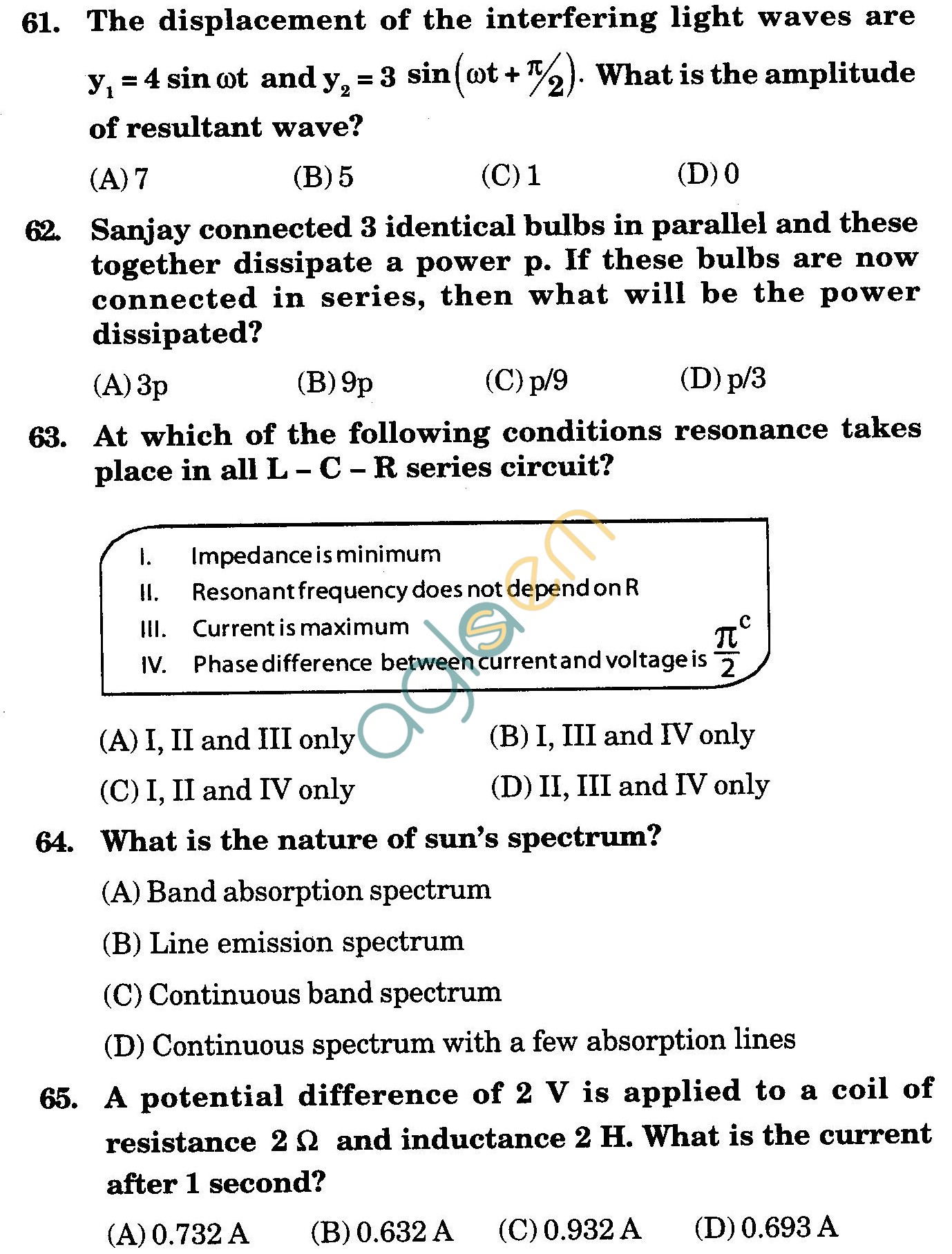 NSTSE 2010 Class XII PCB Question Paper with Answers - Physics