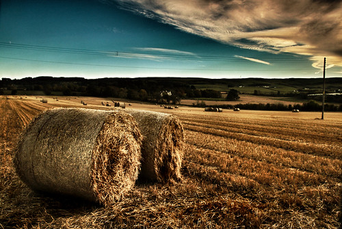 blue autumn sunset sky field clouds rural canon photography golden evening scotland countryside high exposure day dynamic dusk farm country farming harvest straw scottish haystacks 7d graeme british remote law crops hay ayr range hdr stacks ayrshire graemelaw overgraeme pwpartlycloudy