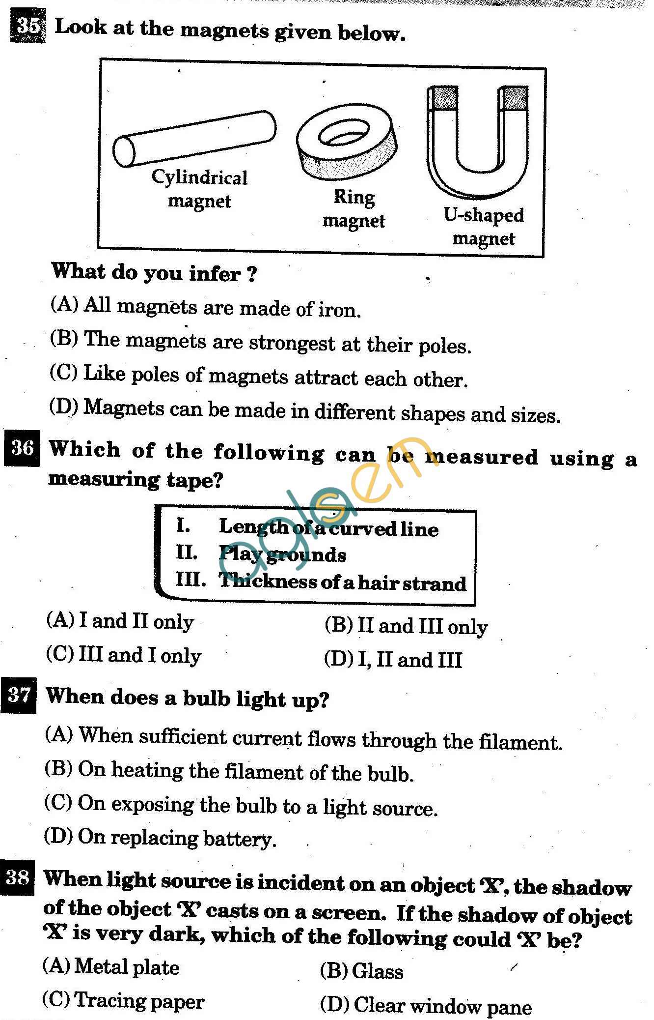 NSTSE 2011: Class VI Question Paper with Answers - Physics