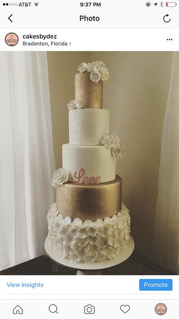 Gold and White Wedding Cake by Desiree Mairie of Cakes by Dez, LLC
