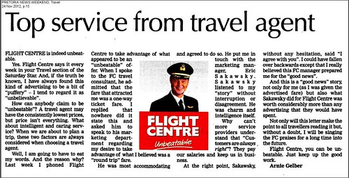 Flight Centre Earns Outstanding Customer Service Review