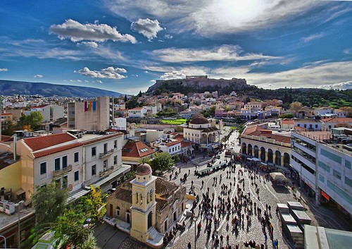 city houses sky people history church clouds square temple downtown day cityscape cloudy hill wideangle mosque athens pointofview plaka acropolis citycenter legacy hdr monastiraki pentaxk30