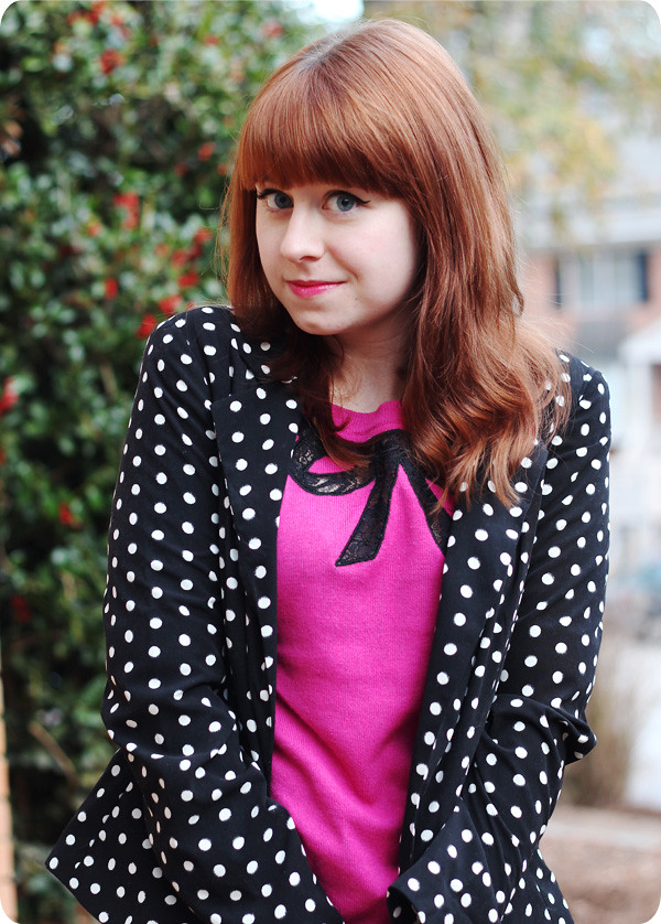 Pink Bow Sweater & a Polka Dot Blazer | Petite Panoply