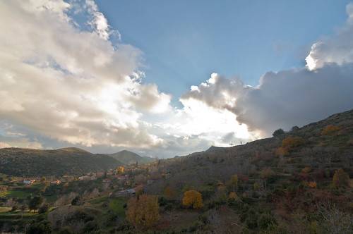 autumn trees sun mountain clouds greece arcadia peloponnisos lykaion anokaryes
