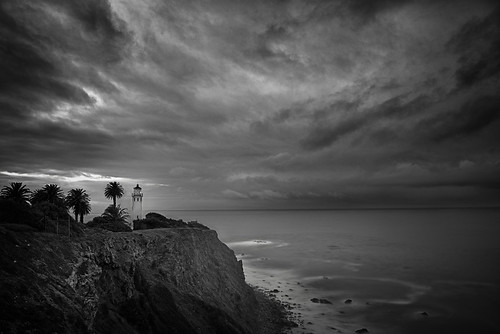 california longexposure bw usa lighthouse seascape storm water clouds sunrise coast pacific 2012 palosverdes