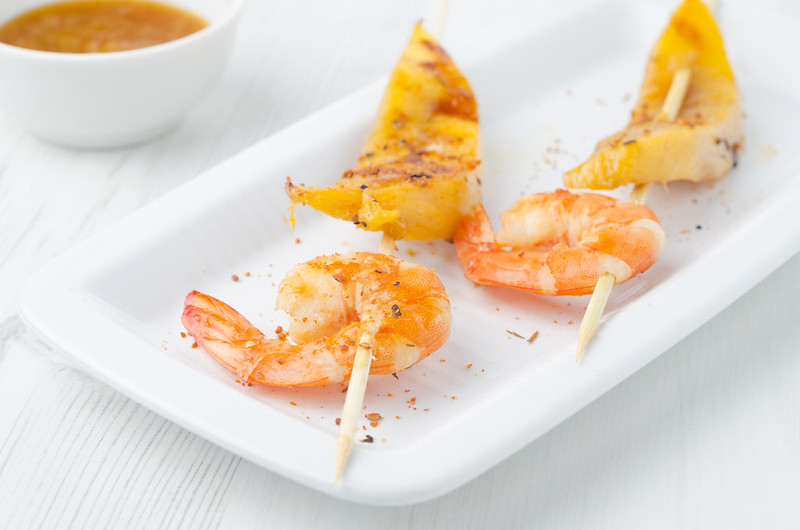 shrimp and mango skewers with ginger-rum glaze