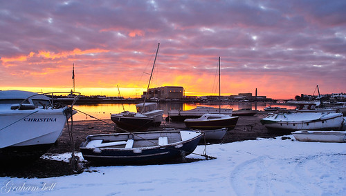 bridge winter snow sunrise boats solstice channel barrow furness walney