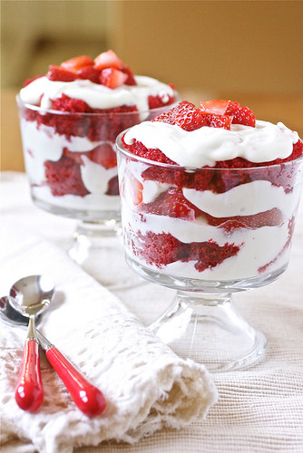 Red Velvet and Srawberry Trifles with Cheesecake Filling