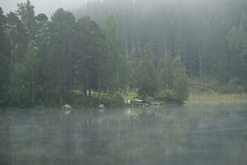 mist lake water forest reflections landscape boot sweden mooring waterside västernorrland skedvik