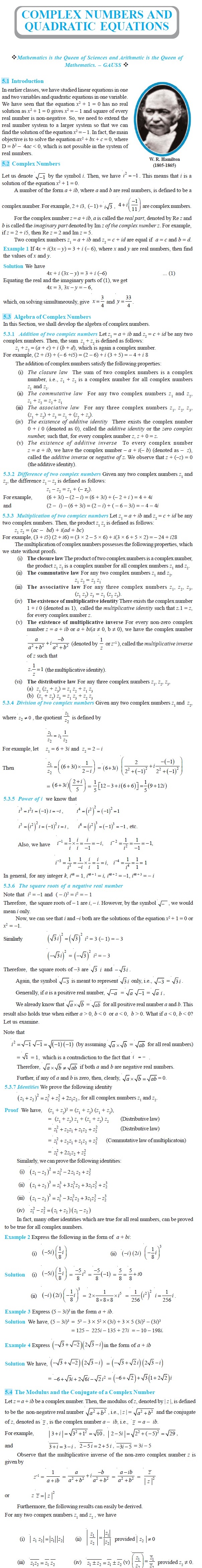 NCERT Class XI Mathematics Chapter 5 – Complex Numbers and Quadratic Equations