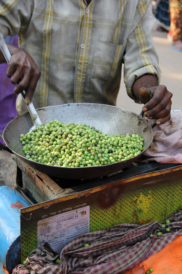 Frying up a fresh batch of green peas