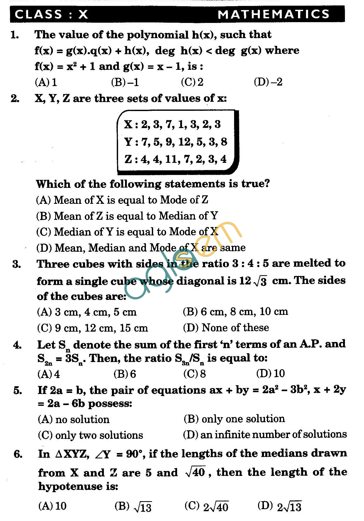 NSTSE 2010: Class X Question Paper with Answers - Mathematics