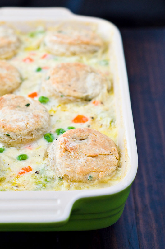 Chicken Pot Pie with Cream Cheese and Chive Biscuits