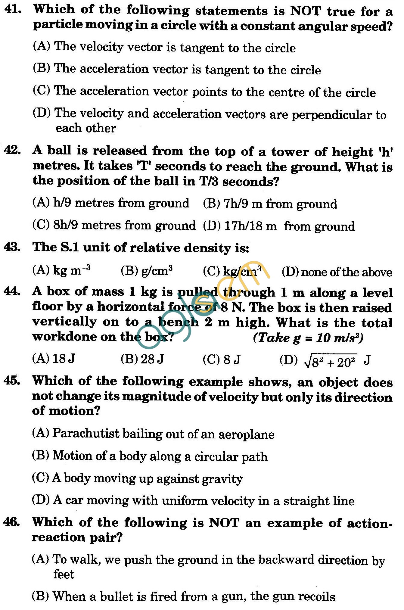 NSTSE 2009 Class IX Question Paper with Answers - Physics