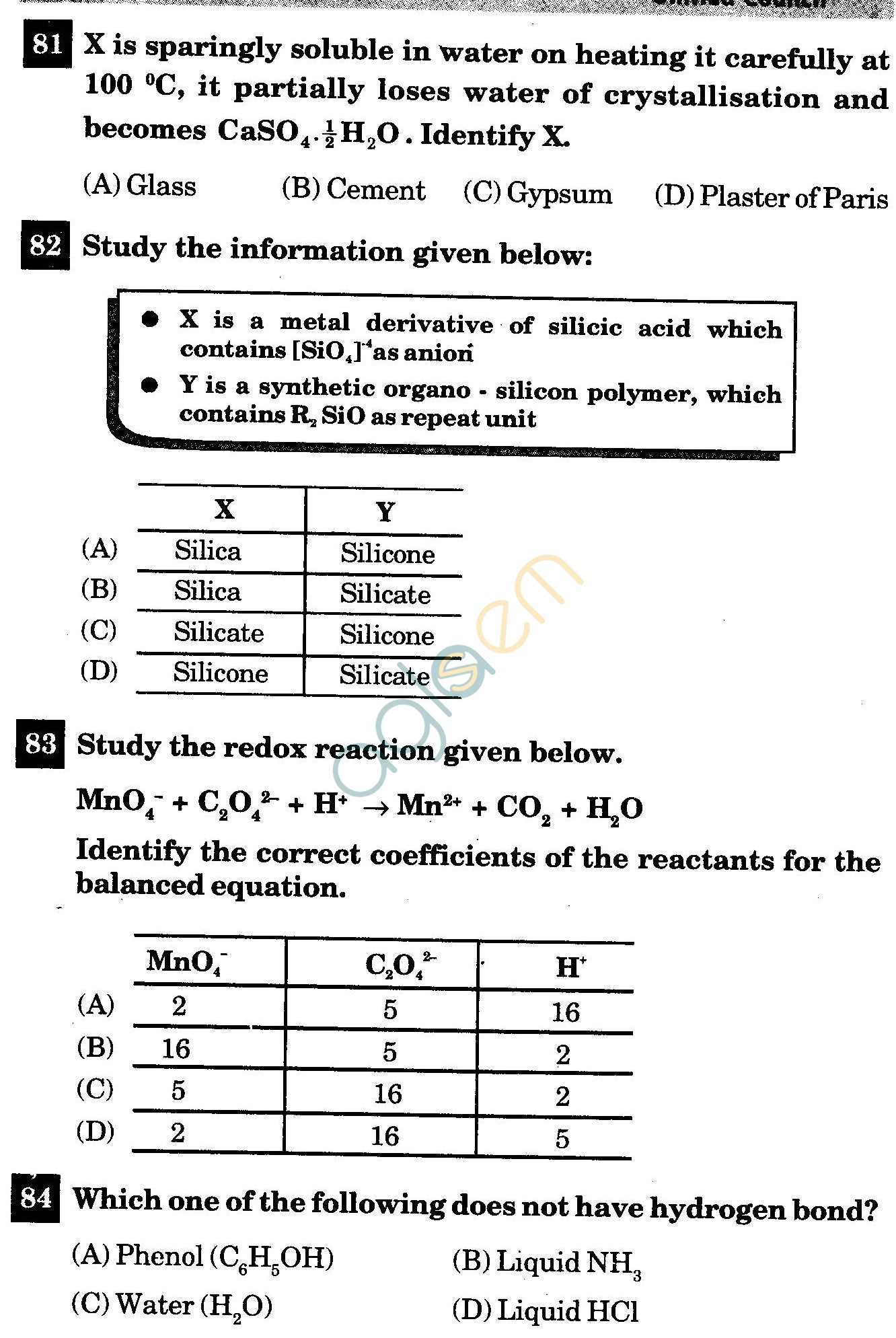 NSTSE 2011 Class XI PCM Question Paper with Answers - Chemistry