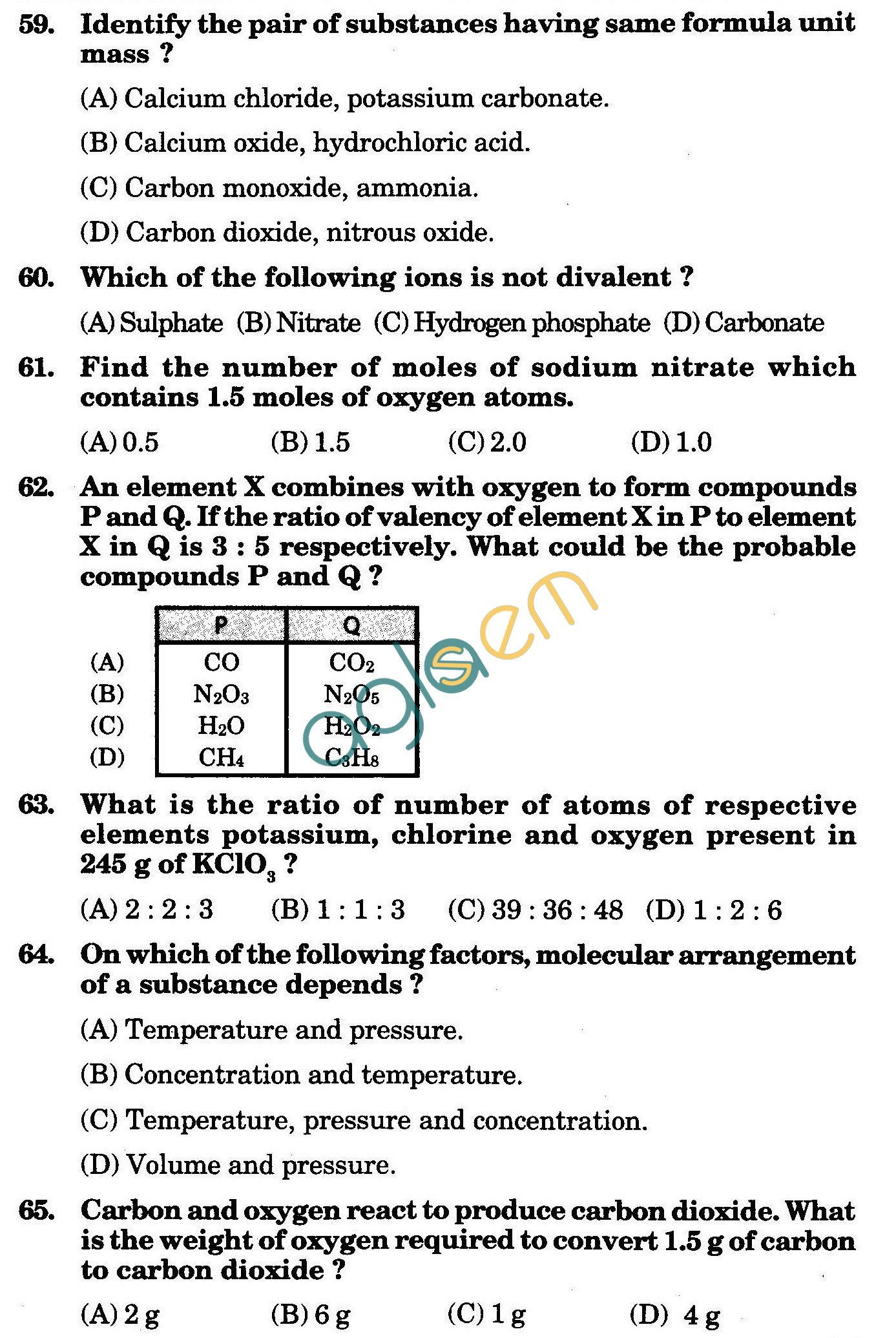 NSTSE 2010: Class IX Question Paper with Answers - Chemistry