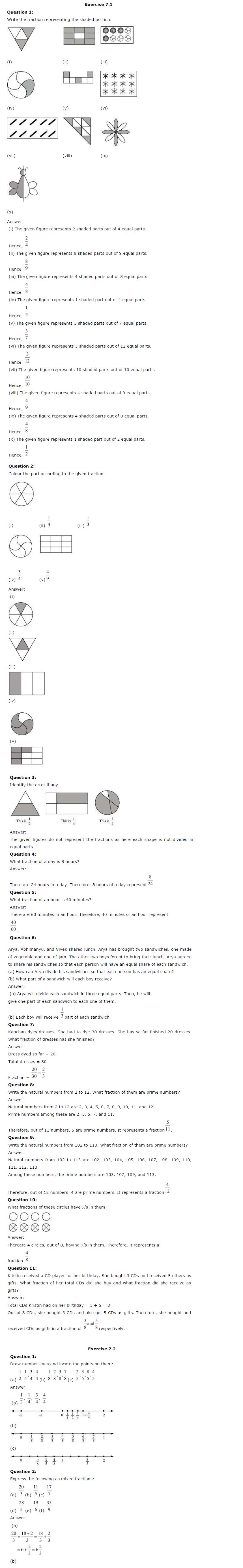 NCERT Solutions For Class 6 Maths Chapter 7 Fractions PDF Download
