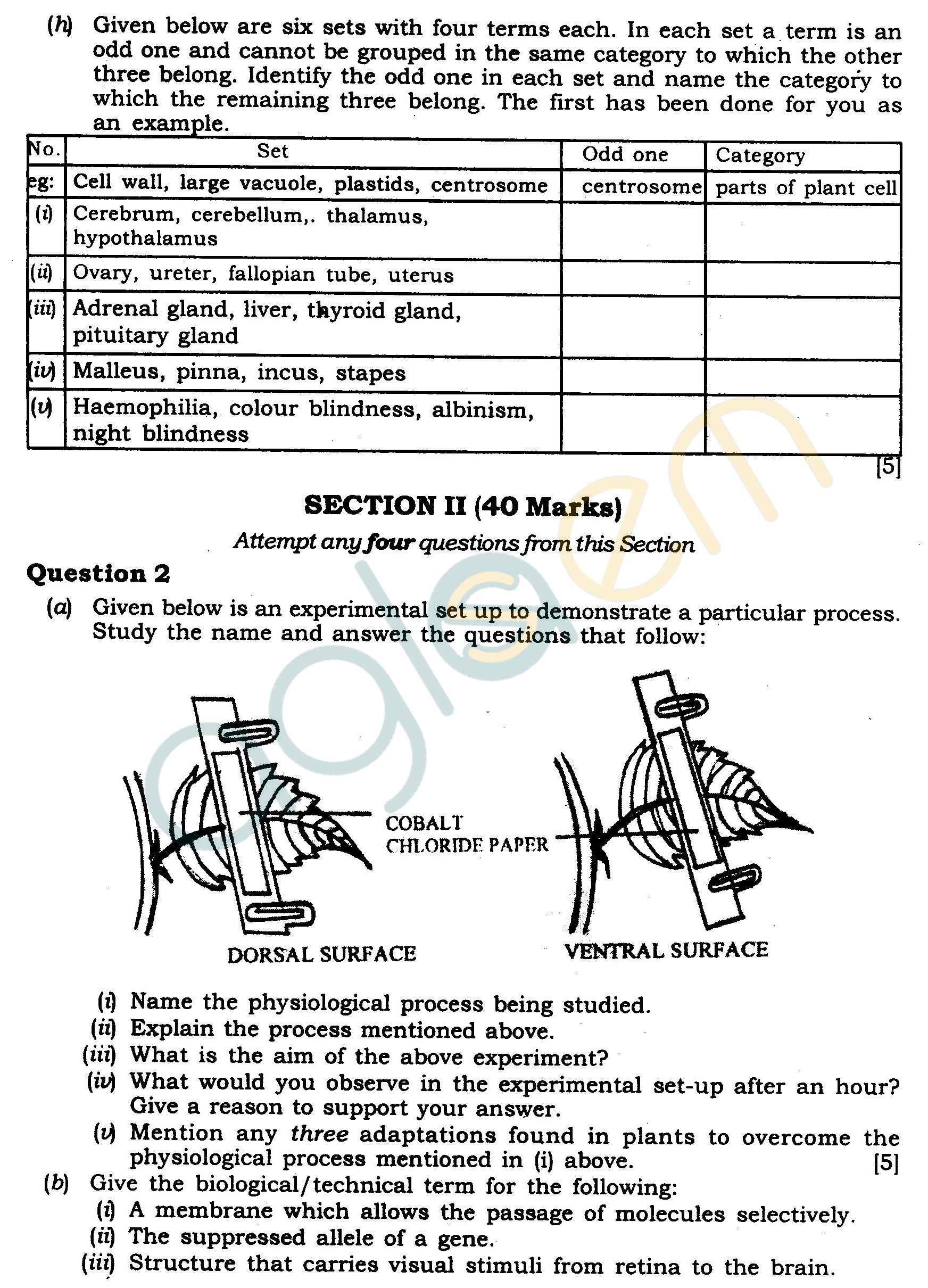 ICSE Class X Exam Question Papers 2012 Biology (Science Paper-3)